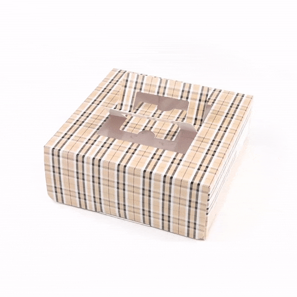 Cater Tek Square Plaid Paper Cake / Take Out Container - with Pop-Up Handle, Window - 9" x 9" x 3 1/2" - 50 count box