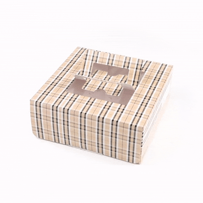 Cater Tek Square Plaid Paper Cake / Take Out Container - with Pop-Up Handle, Window - 9" x 9" x 3 1/2" - 50 count box