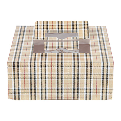 Cater Tek Square Plaid Paper Cake / Take Out Container - with Pop-Up Handle, Window - 9" x 9" x 3 1/2" - 50 count box