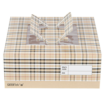 Cater Tek Square Plaid Paper Cake / Take Out Container - with Pop-Up Handle, Window - 9" x 9" x 3 1/2" - 50 count box