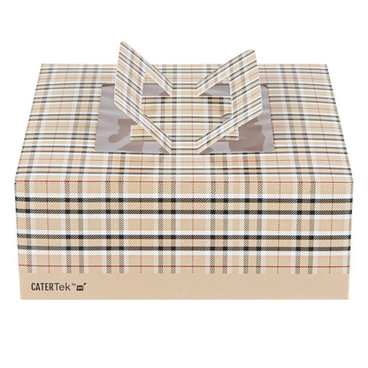 Cater Tek Square Plaid Paper Cake / Take Out Container - with Pop-Up Handle, Window - 9" x 9" x 3 1/2" - 50 count box