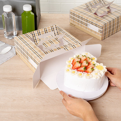 Cater Tek Square Plaid Paper Cake / Take Out Container - with Pop-Up Handle, Window - 9" x 9" x 3 1/2" - 50 count box