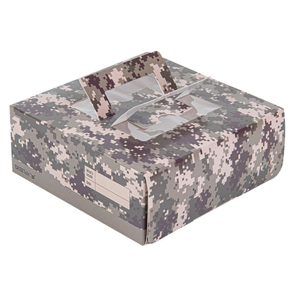 Cater Tek Square Camouflage Paper Cake / Take Out Container - with Pop-Up Handle, Window - 9" x 9" x 3 1/2" - 50 count box