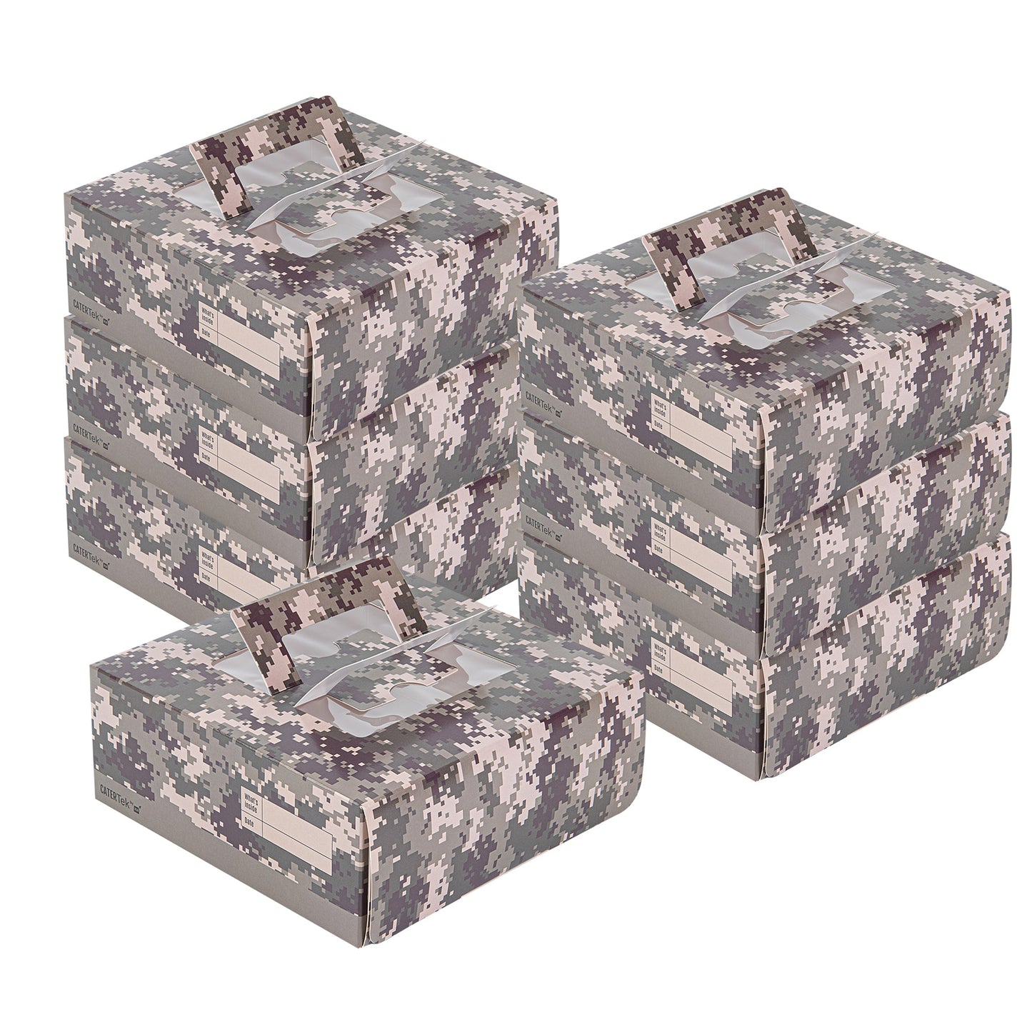 Cater Tek Square Camouflage Paper Cake / Take Out Container - with Pop-Up Handle, Window - 9" x 9" x 3 1/2" - 50 count box