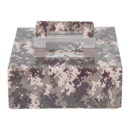 Cater Tek Square Camouflage Paper Cake / Take Out Container - with Pop-Up Handle, Window - 9" x 9" x 3 1/2" - 50 count box