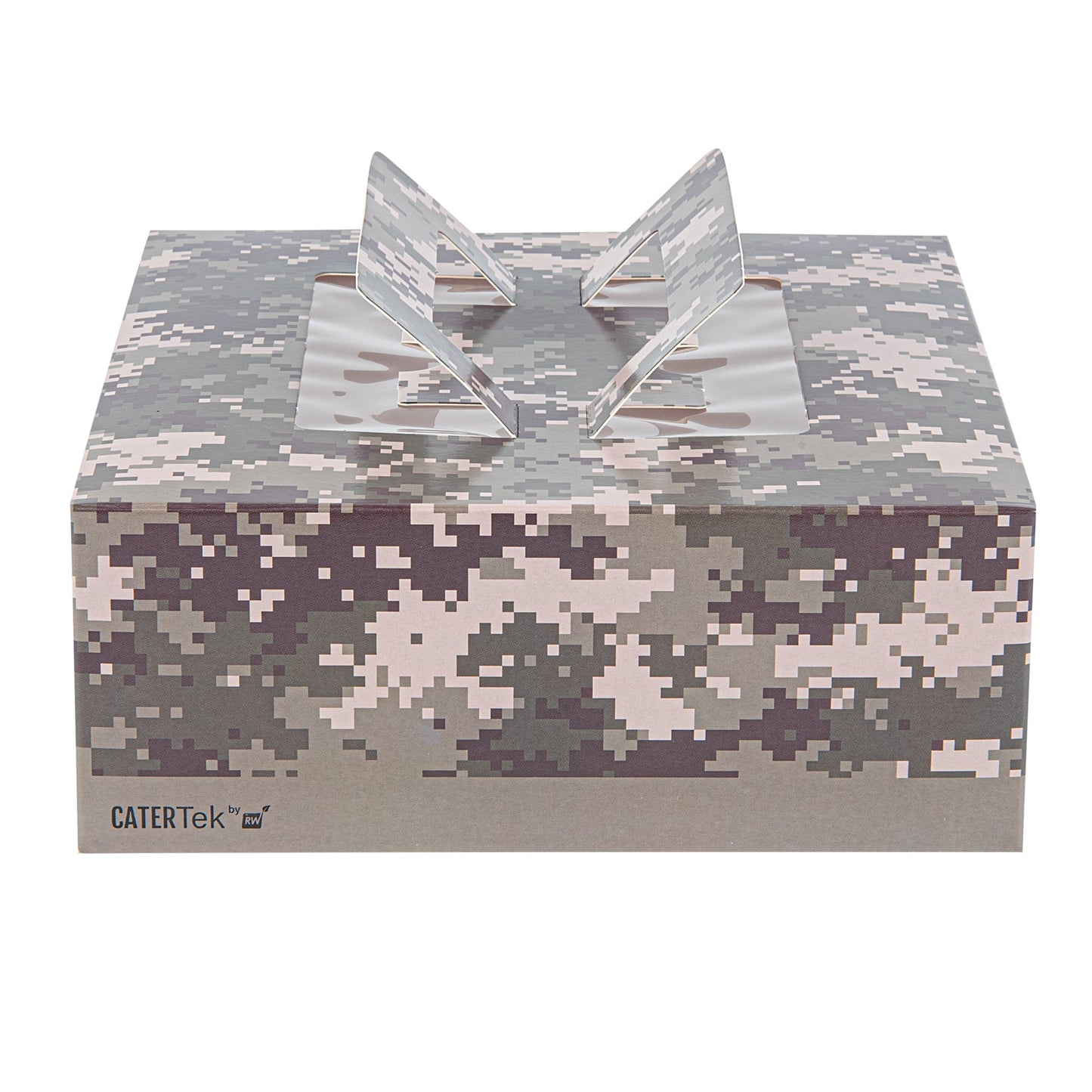 Cater Tek Square Camouflage Paper Cake / Take Out Container - with Pop-Up Handle, Window - 9" x 9" x 3 1/2" - 50 count box