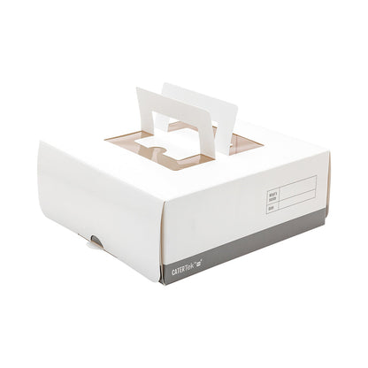 Cater Tek Square White and Gray Paper Cake / Take Out Container - with Pop-Up Handle, Window - 9" x 9" x 3 1/2" - 50 count box