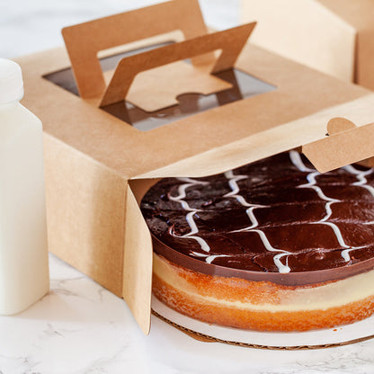 Cater Tek Square Kraft Paper Cake / Take Out Container - with Pop-Up Handle, Window - 9" x 9" x 3 1/2" - 50 count box