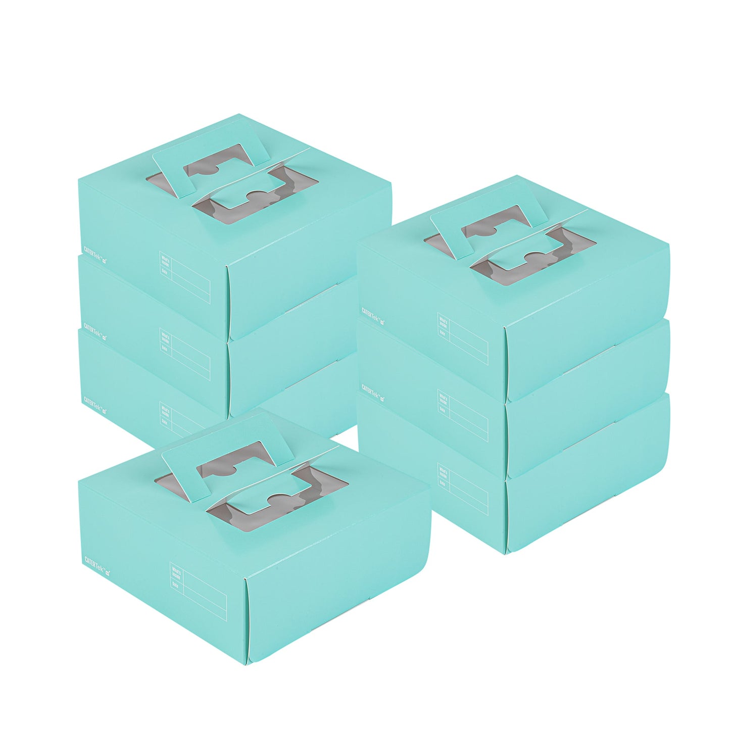 Cater Tek Square Turquoise Paper Cake / Take Out Container - with Pop-Up Handle, Window - 9" x 9" x 3 1/2" - 50 count box