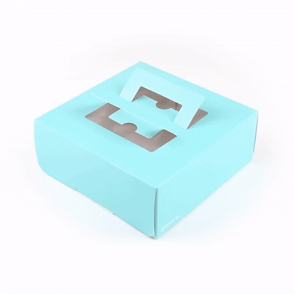 Cater Tek Square Turquoise Paper Cake / Take Out Container - with Pop-Up Handle, Window - 9" x 9" x 3 1/2" - 50 count box