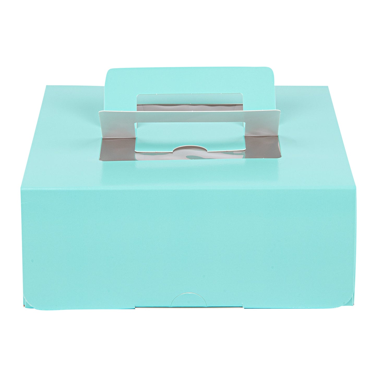 Cater Tek Square Turquoise Paper Cake / Take Out Container - with Pop-Up Handle, Window - 9" x 9" x 3 1/2" - 50 count box
