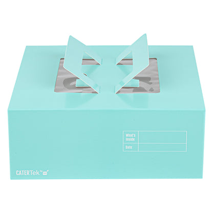 Cater Tek Square Turquoise Paper Cake / Take Out Container - with Pop-Up Handle, Window - 9" x 9" x 3 1/2" - 50 count box
