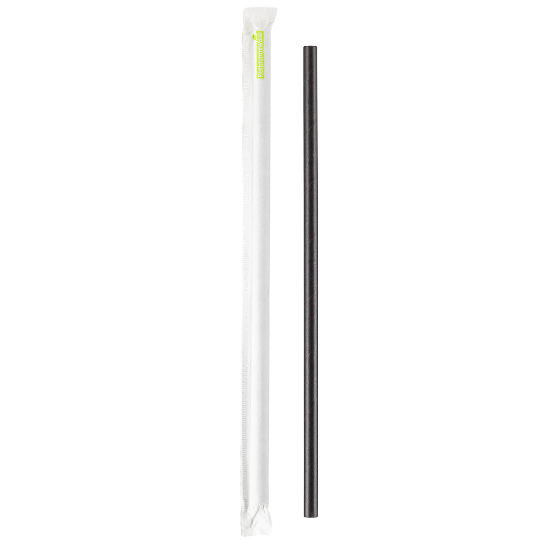 Bev Tek Black Paper Straw - Wrapped, Biodegradable, 7.5mm - 10" - 1000 count box