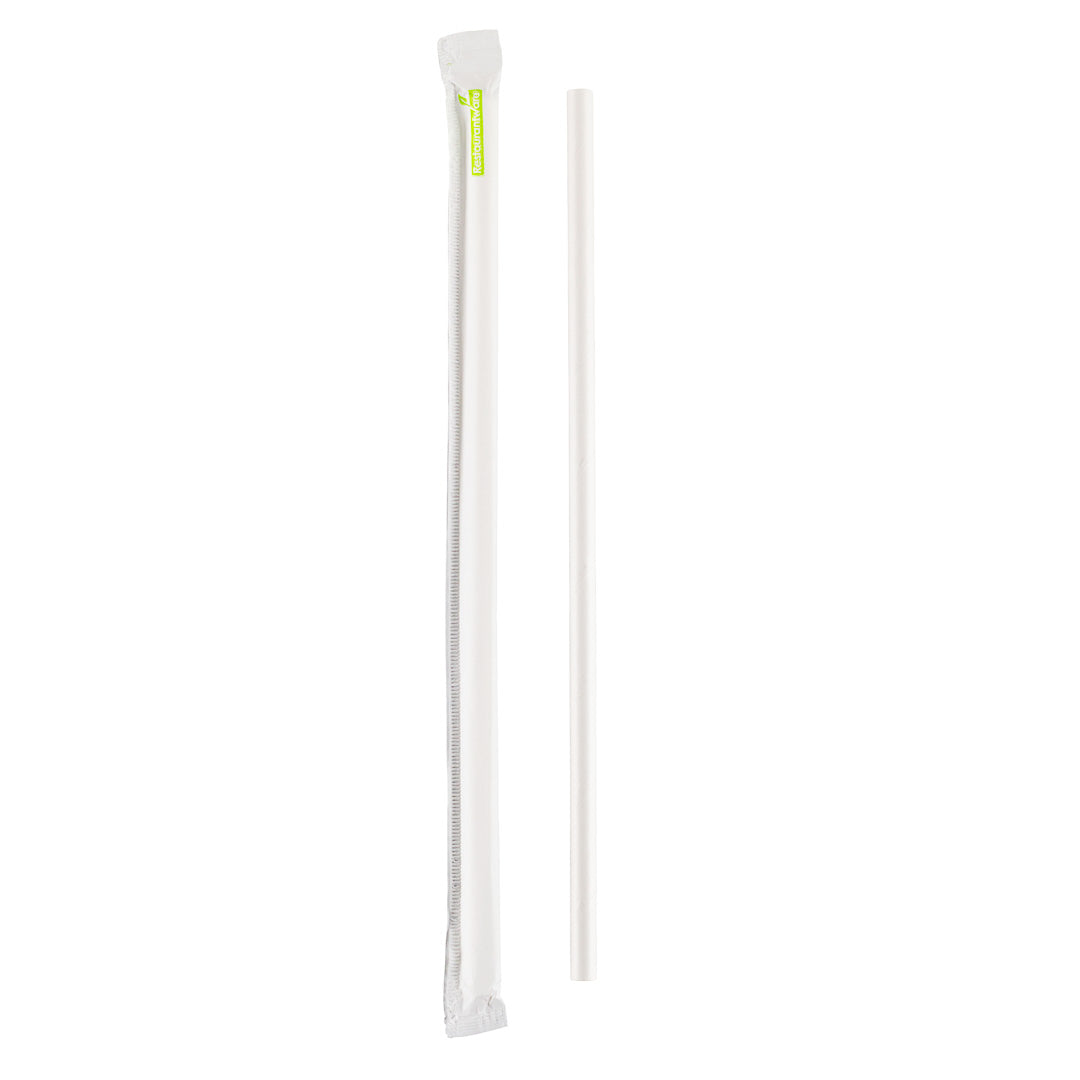 Bev Tek White Paper Straw - Wrapped, Biodegradable, 7.5mm - 10" - 1000 count box