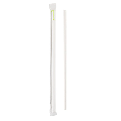 Bev Tek White Paper Straw - Wrapped, Biodegradable, 7.5mm - 10" - 1000 count box