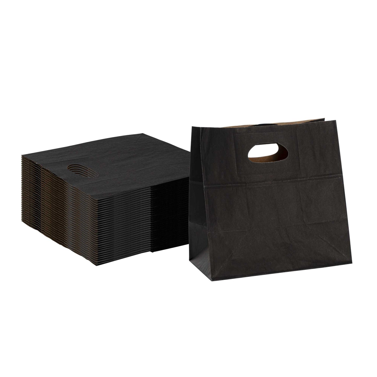 Bag Tek Rectangle Black Paper Take Out Bag - with Handles - 11" x 7" x 11" - 100 count box