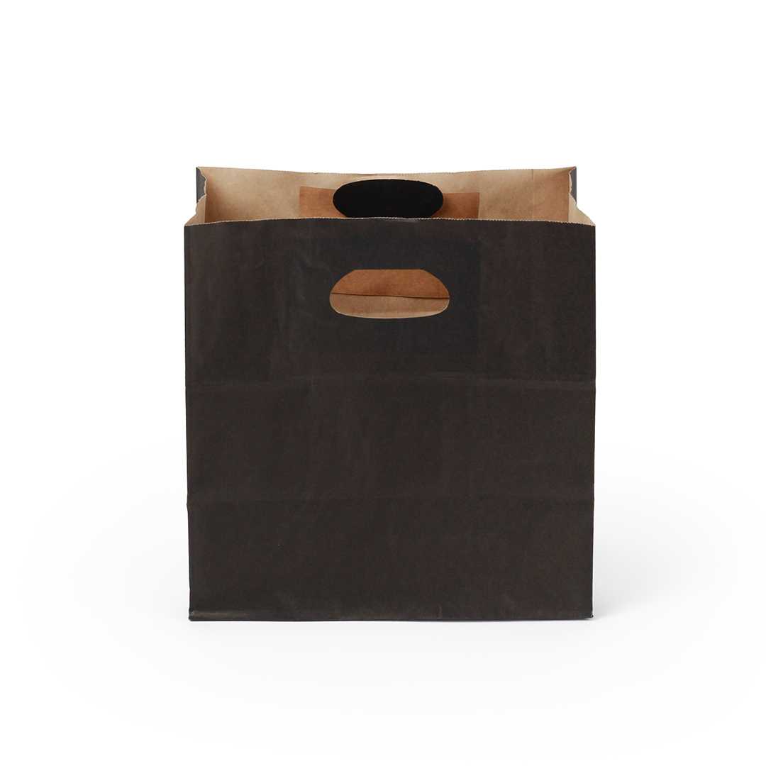 Bag Tek Rectangle Black Paper Take Out Bag - with Handles - 11" x 7" x 11" - 100 count box