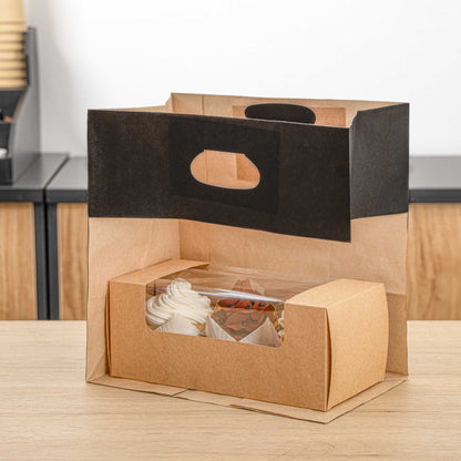Bag Tek Rectangle Black Paper Take Out Bag - with Handles - 11" x 7" x 11" - 100 count box