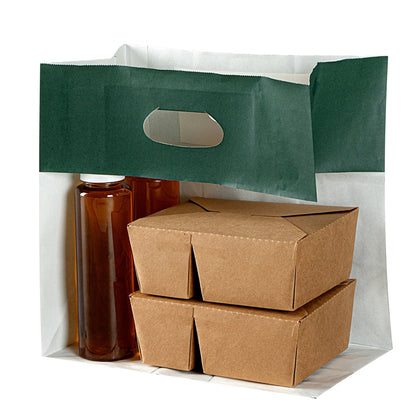 Bag Tek Rectangle Forest Green Paper Take Out Bag - with Handles - 11" x 7" x 11" - 100 count box