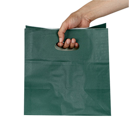 Bag Tek Rectangle Forest Green Paper Take Out Bag - with Handles - 11" x 7" x 11" - 100 count box