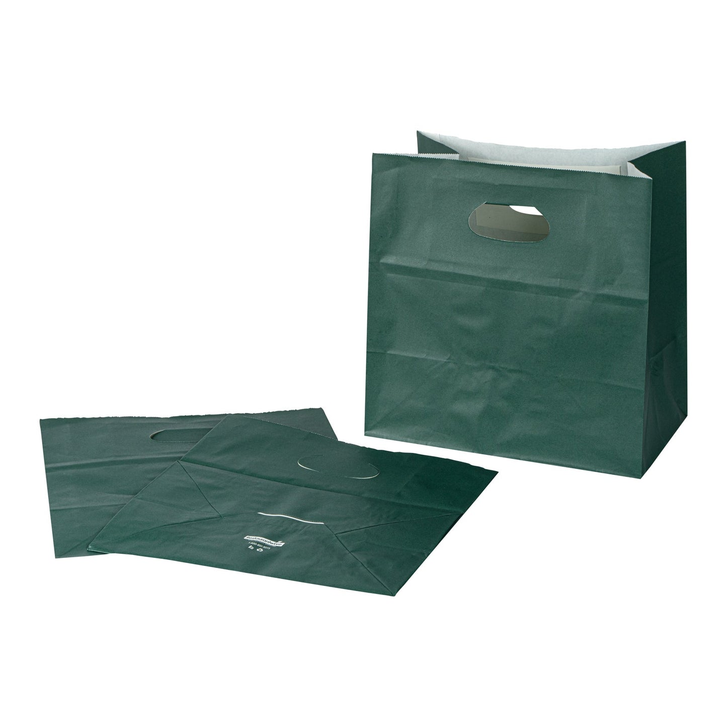 Bag Tek Rectangle Forest Green Paper Take Out Bag - with Handles - 11" x 7" x 11" - 100 count box