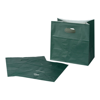 Bag Tek Rectangle Forest Green Paper Take Out Bag - with Handles - 11" x 7" x 11" - 100 count box