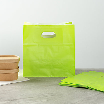 Bag Tek Rectangle Eco Green Paper Take Out Bag - with Handles - 11" x 7" x 11" - 100 count box