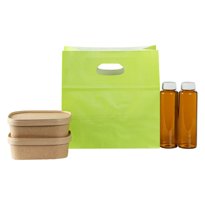 Bag Tek Rectangle Eco Green Paper Take Out Bag - with Handles - 11" x 7" x 11" - 100 count box