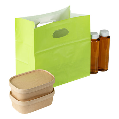 Bag Tek Rectangle Eco Green Paper Take Out Bag - with Handles - 11" x 7" x 11" - 100 count box