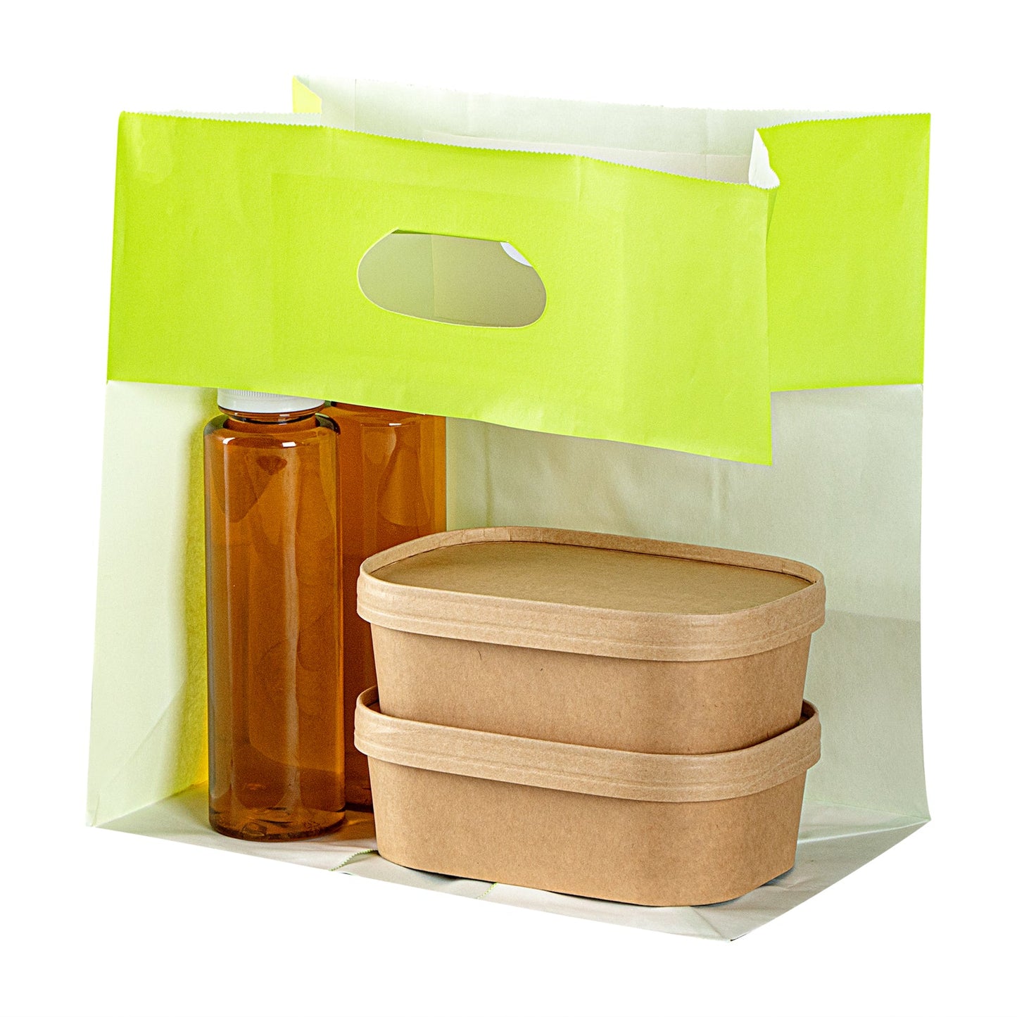 Bag Tek Rectangle Eco Green Paper Take Out Bag - with Handles - 11" x 7" x 11" - 100 count box