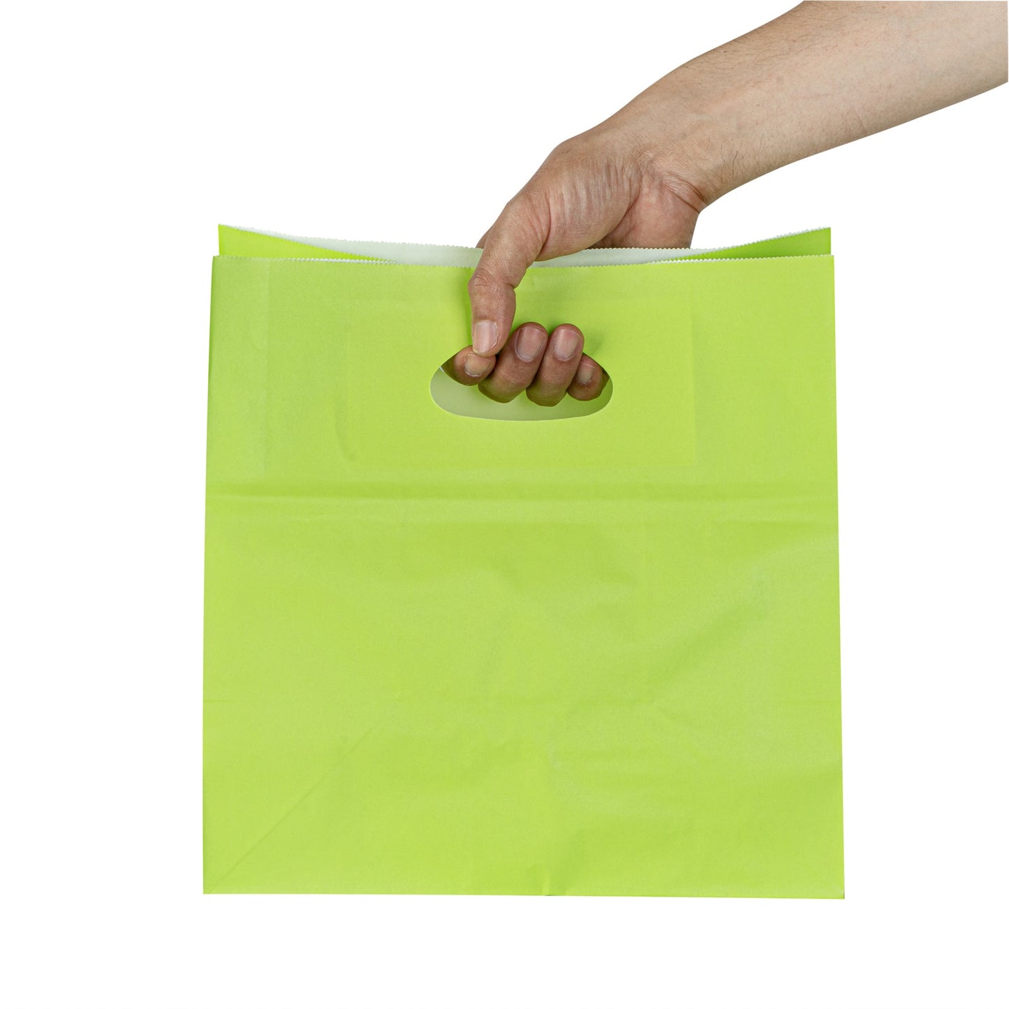 Bag Tek Rectangle Eco Green Paper Take Out Bag - with Handles - 11" x 7" x 11" - 100 count box