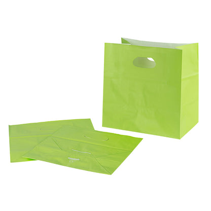 Bag Tek Rectangle Eco Green Paper Take Out Bag - with Handles - 11" x 7" x 11" - 100 count box