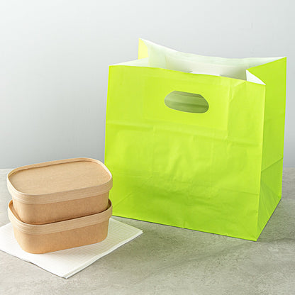 Bag Tek Rectangle Eco Green Paper Take Out Bag - with Handles - 11" x 7" x 11" - 100 count box