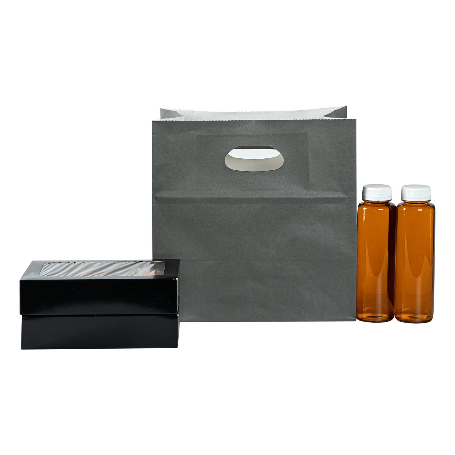 Bag Tek Rectangle Gray Paper Take Out Bag - with Handles - 11" x 7" x 11" - 100 count box
