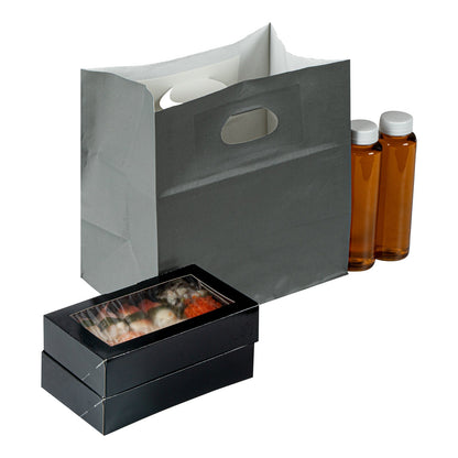 Bag Tek Rectangle Gray Paper Take Out Bag - with Handles - 11" x 7" x 11" - 100 count box