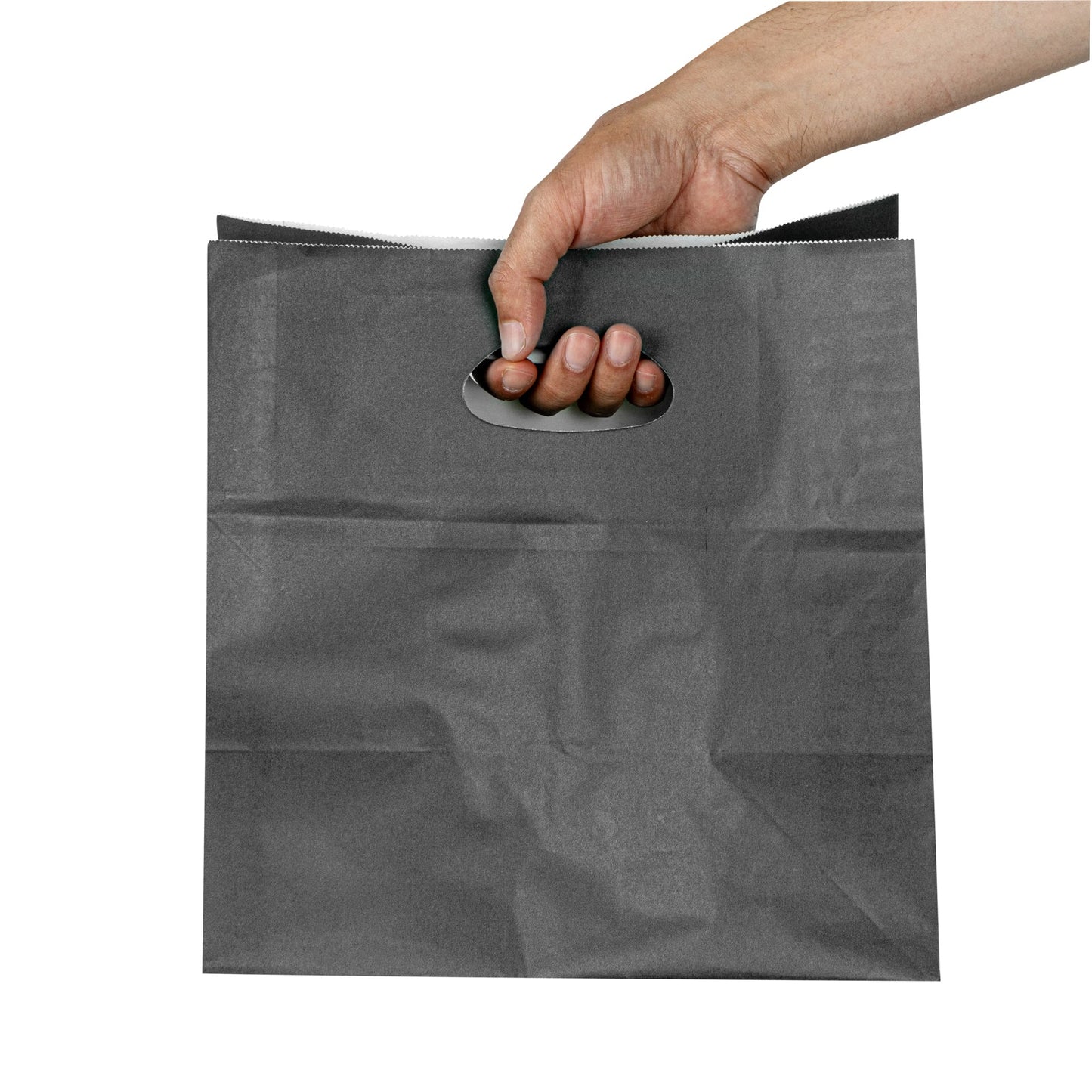 Bag Tek Rectangle Gray Paper Take Out Bag - with Handles - 11" x 7" x 11" - 100 count box