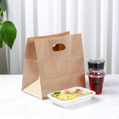 Bag Tek Rectangle Kraft Paper Take Out Bag - with Handles - 11" x 7" x 11" - 100 count box