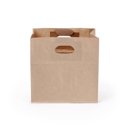Bag Tek Rectangle Kraft Paper Take Out Bag - with Handles - 11" x 7" x 11" - 100 count box
