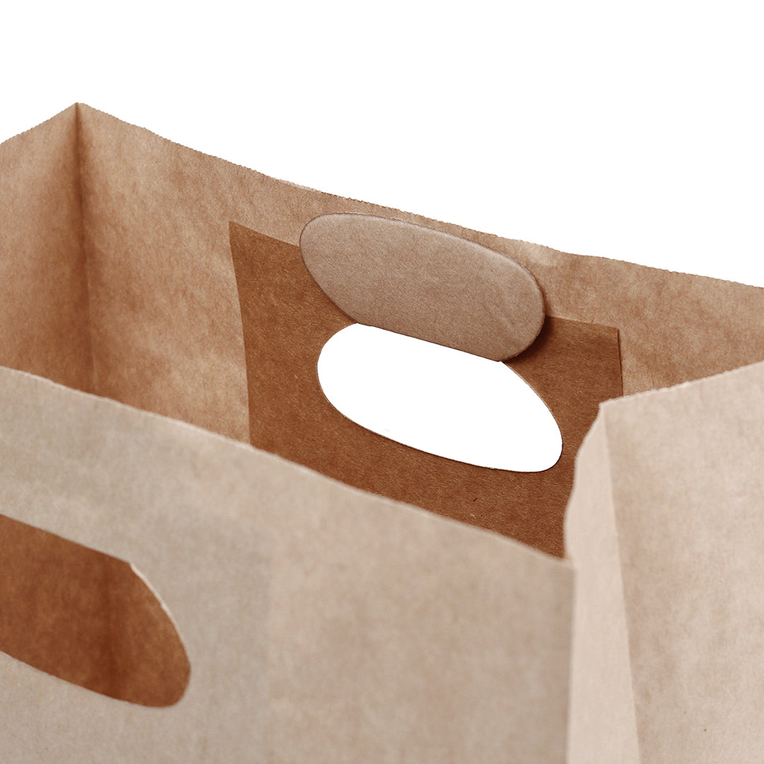 Bag Tek Rectangle Kraft Paper Take Out Bag - with Handles - 11" x 7" x 11" - 100 count box