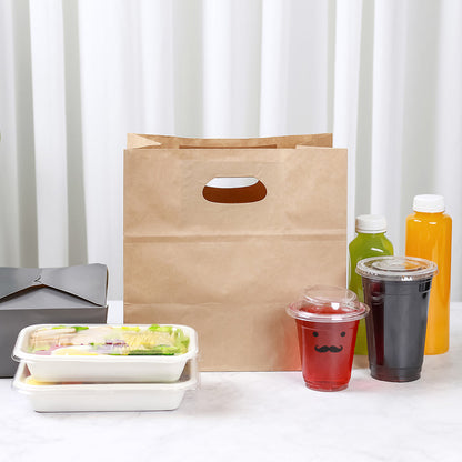 Bag Tek Rectangle Kraft Paper Take Out Bag - with Handles - 11" x 7" x 11" - 100 count box