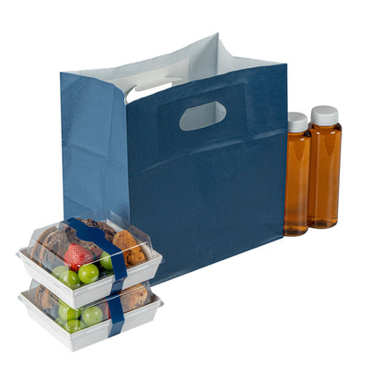 Bag Tek Rectangle Midnight Blue Paper Take Out Bag - with Handles - 11" x 7" x 11" - 100 count box