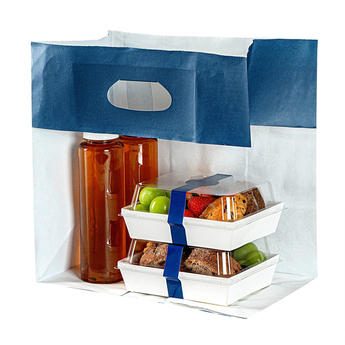 Bag Tek Rectangle Midnight Blue Paper Take Out Bag - with Handles - 11" x 7" x 11" - 100 count box