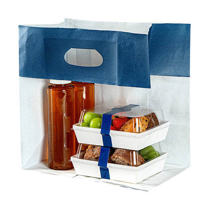 Bag Tek Rectangle Midnight Blue Paper Take Out Bag - with Handles - 11" x 7" x 11" - 100 count box