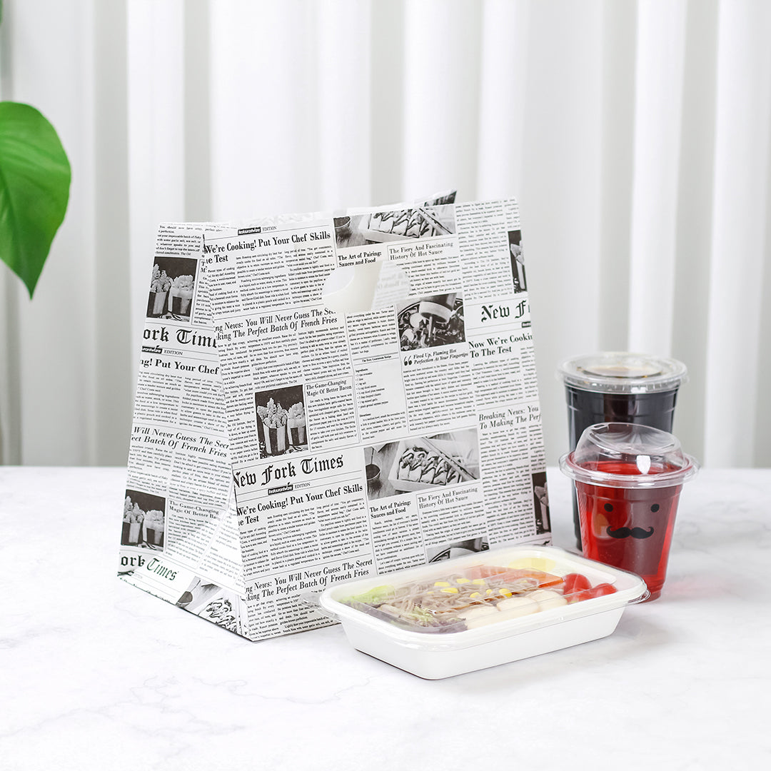 Bag Tek Rectangle Newsprint Paper Take Out Bag - with Handles - 11" x 7" x 11" - 100 count box