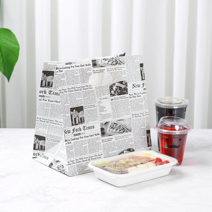 Bag Tek Rectangle Newsprint Paper Take Out Bag - with Handles - 11" x 7" x 11" - 100 count box