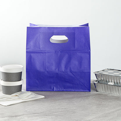 Bag Tek Rectangle Purple Paper Take Out Bag - with Handles - 11" x 7" x 11" - 100 count box