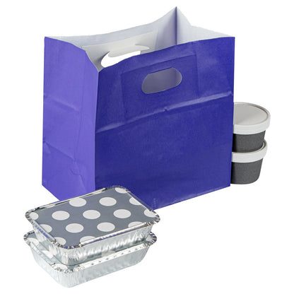 Bag Tek Rectangle Purple Paper Take Out Bag - with Handles - 11" x 7" x 11" - 100 count box