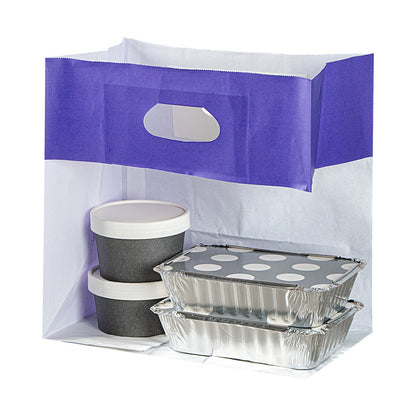 Bag Tek Rectangle Purple Paper Take Out Bag - with Handles - 11" x 7" x 11" - 100 count box