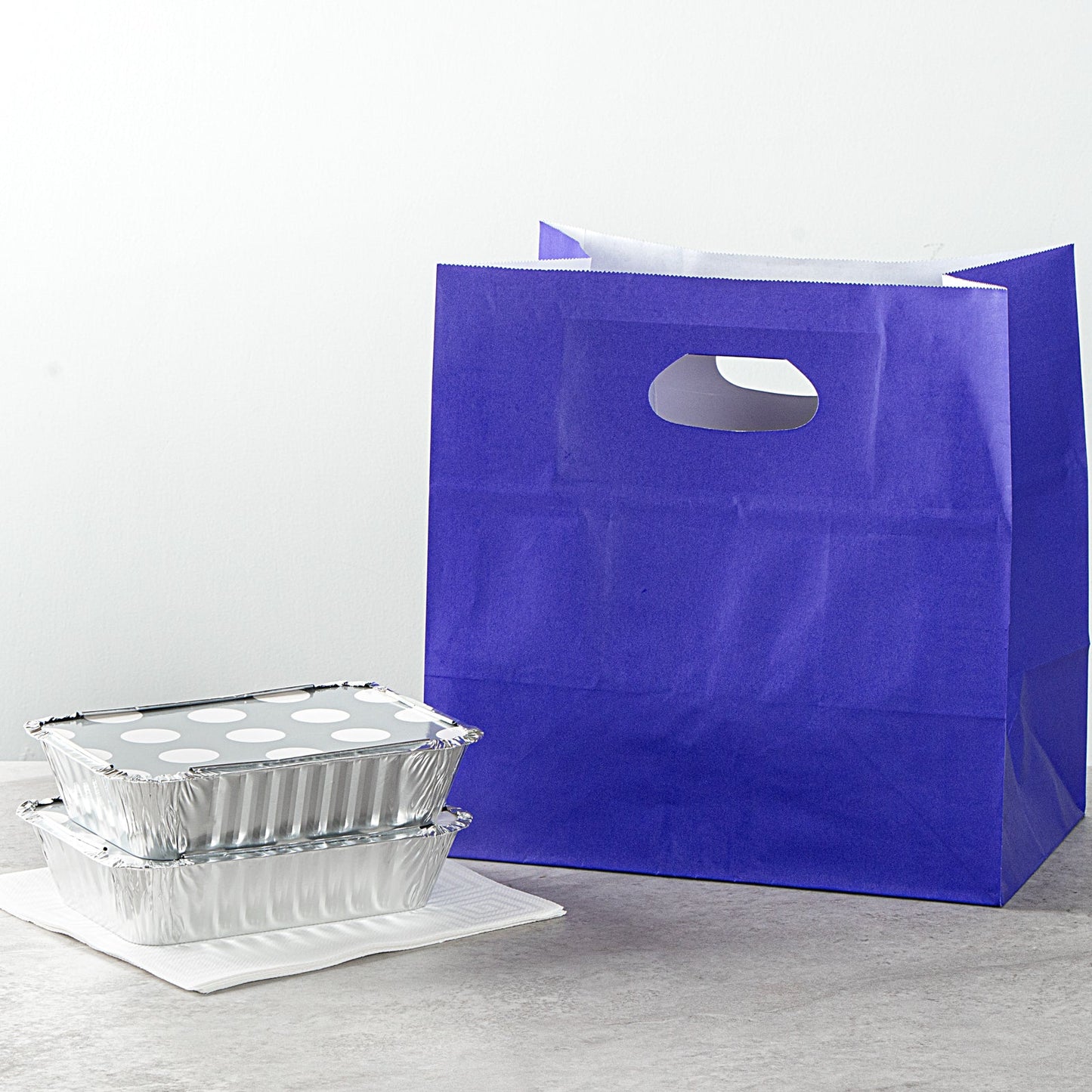 Bag Tek Rectangle Purple Paper Take Out Bag - with Handles - 11" x 7" x 11" - 100 count box