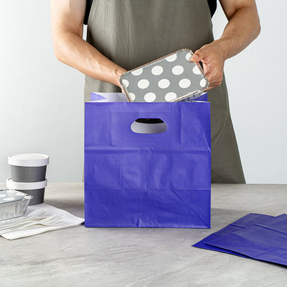 Bag Tek Rectangle Purple Paper Take Out Bag - with Handles - 11" x 7" x 11" - 100 count box